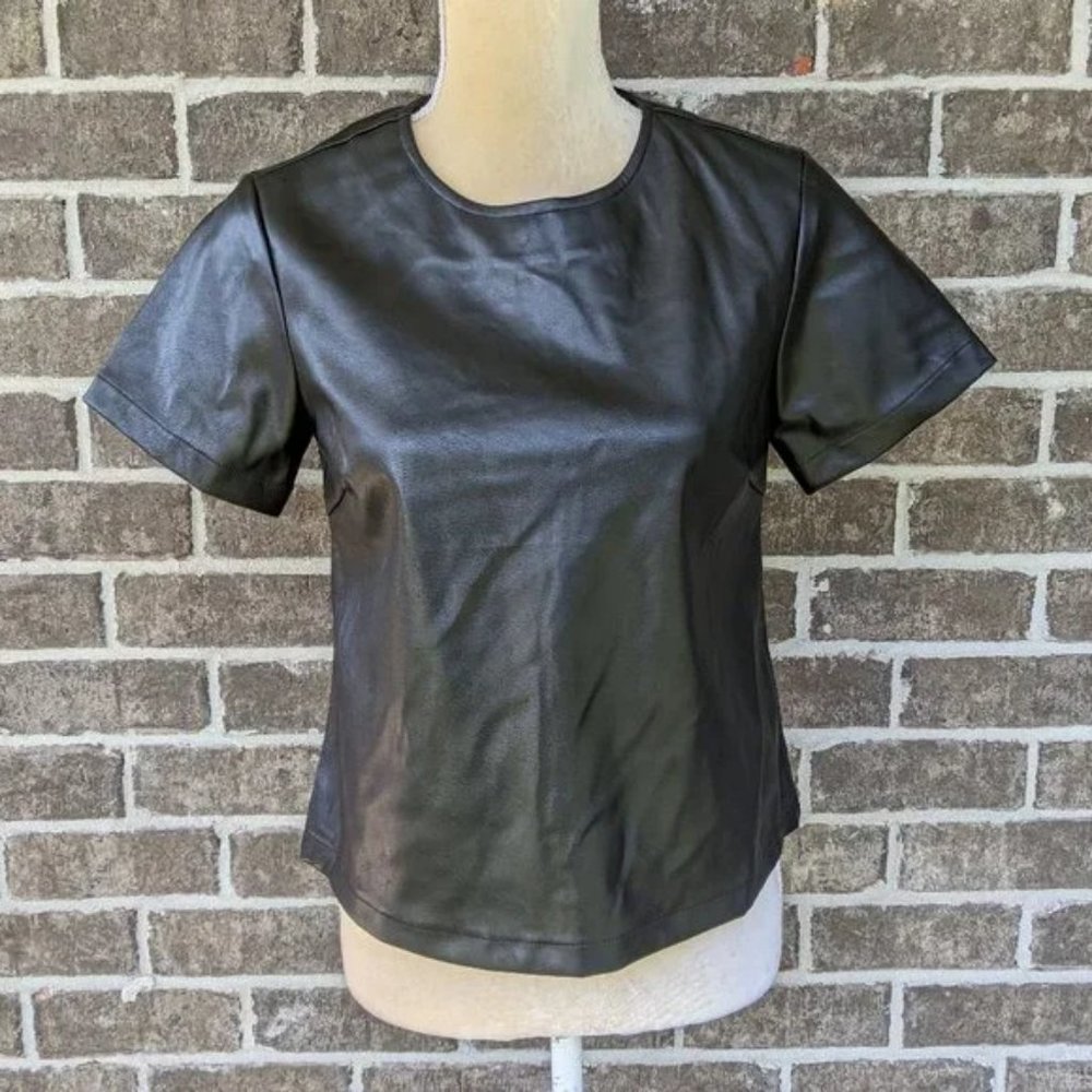 Lucy Paris Black Short Sleeve Faux Leather Top